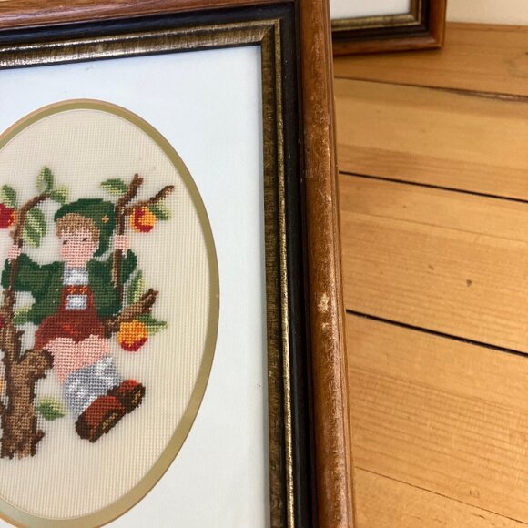 Hummel Children Petit Point Completed Vintage Boy & Girl Framed Hand Embroidery - Picture 3 of 8
